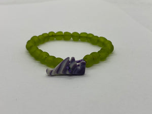 Lime green glass bead bracelet wampum clasp