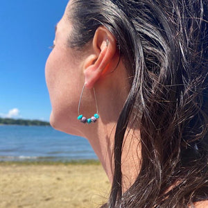 Wampum earring hoops with turquoise