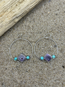 Wampum and turquoise hoop earrings
