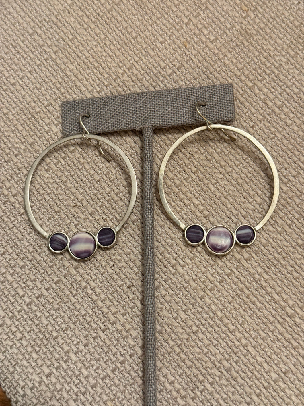 Bezel hoop wampum earrings