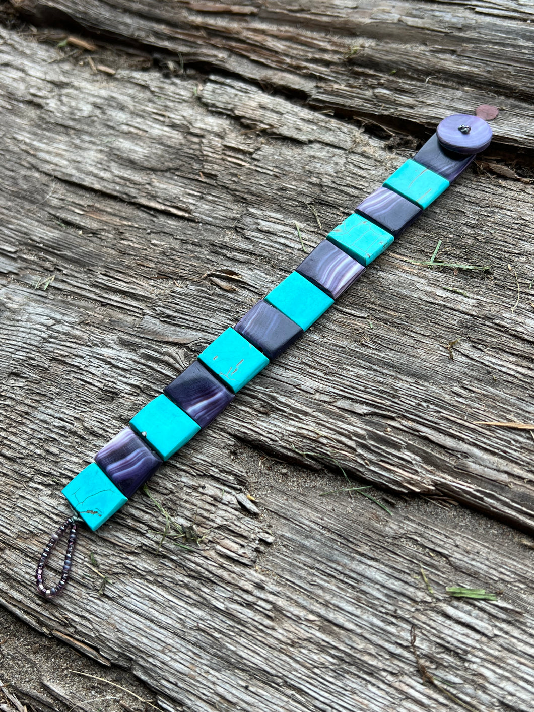 Wampum and turquoise tile bracelet