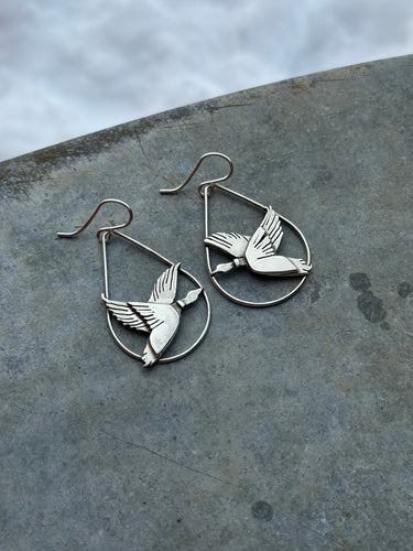 Flying mallard earrings