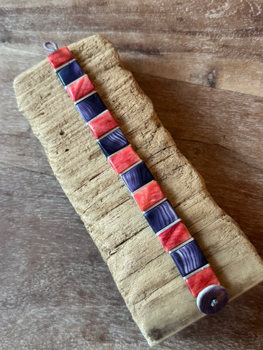 Spiny oyster bracelet with sterling silver