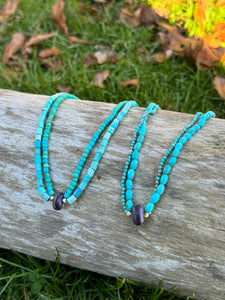 Two Strand turquoise and wampum in silver