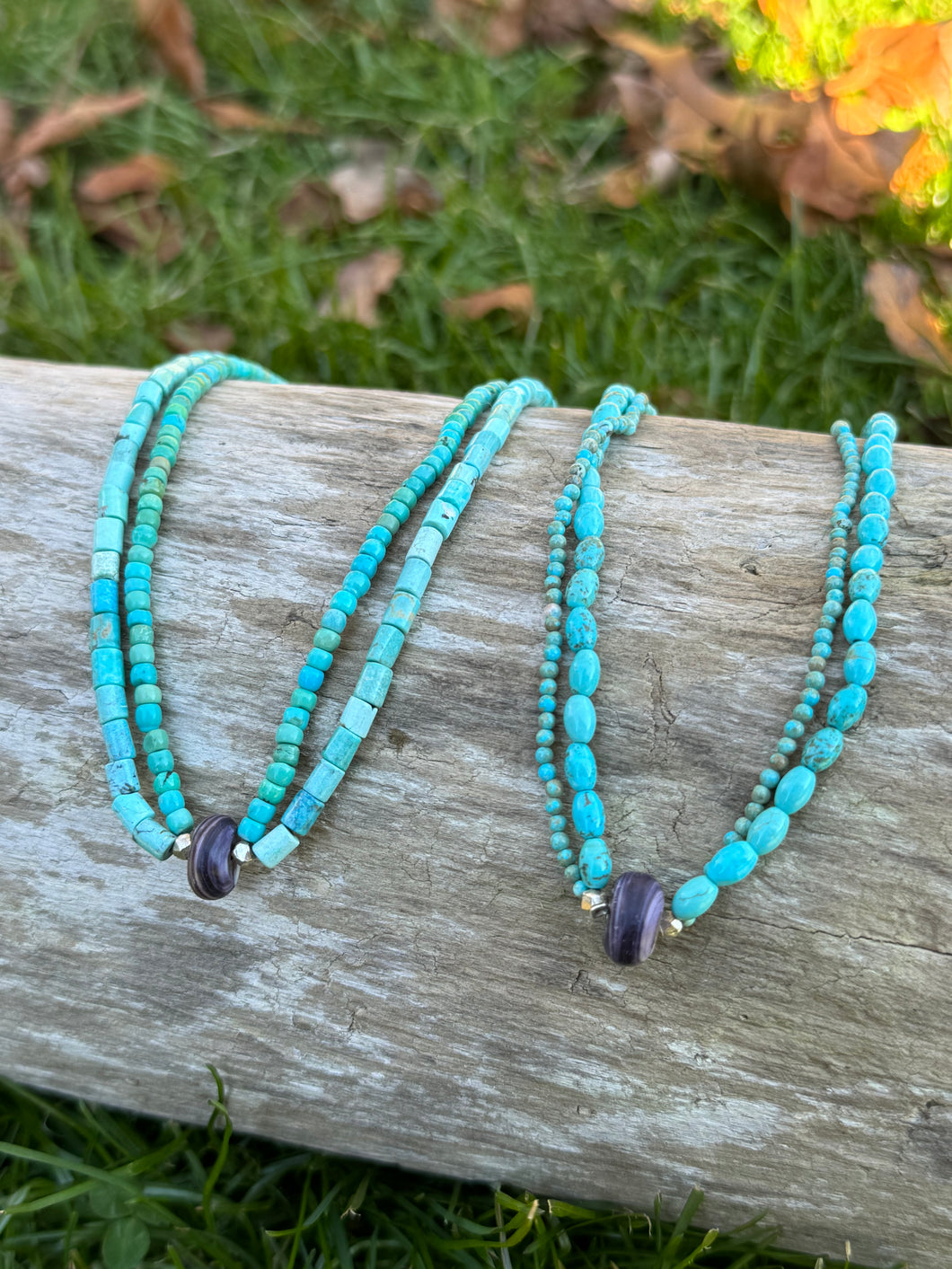 Two Strand turquoise and wampum in silver