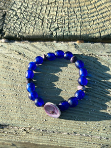 Blue seaglass and 6 bead bracelet