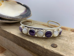 Wampum and mother of pearl silver cuff