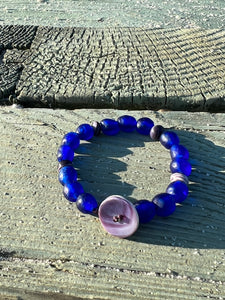 Blue seaglass and 6 bead bracelet