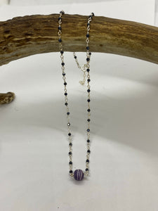 Black spinel and wampum bead necklace