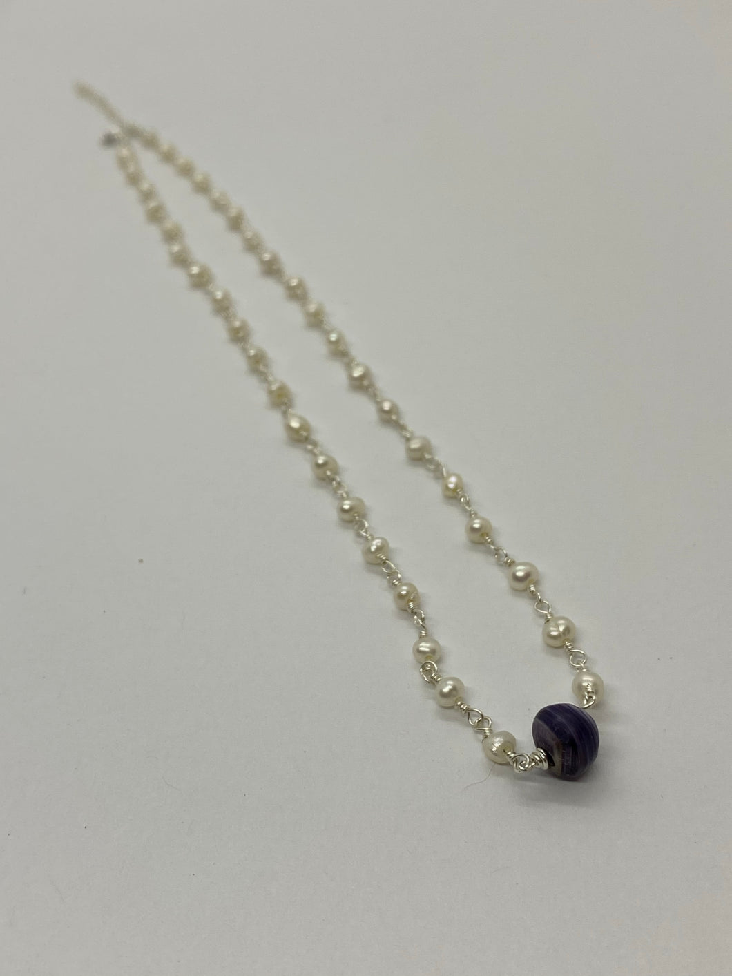 Pear and wampum bead necklace