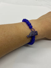 Cobalt blue glass bead bracelet wampum clasp