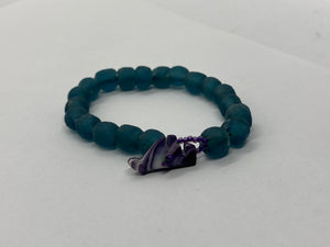 Aqua blue glass bead bracelet wampum clasp