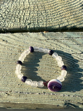 White sea glass and 5 bead bracelet