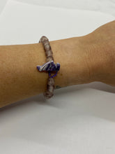Spotted purple glass bead bracelet wampum clasp